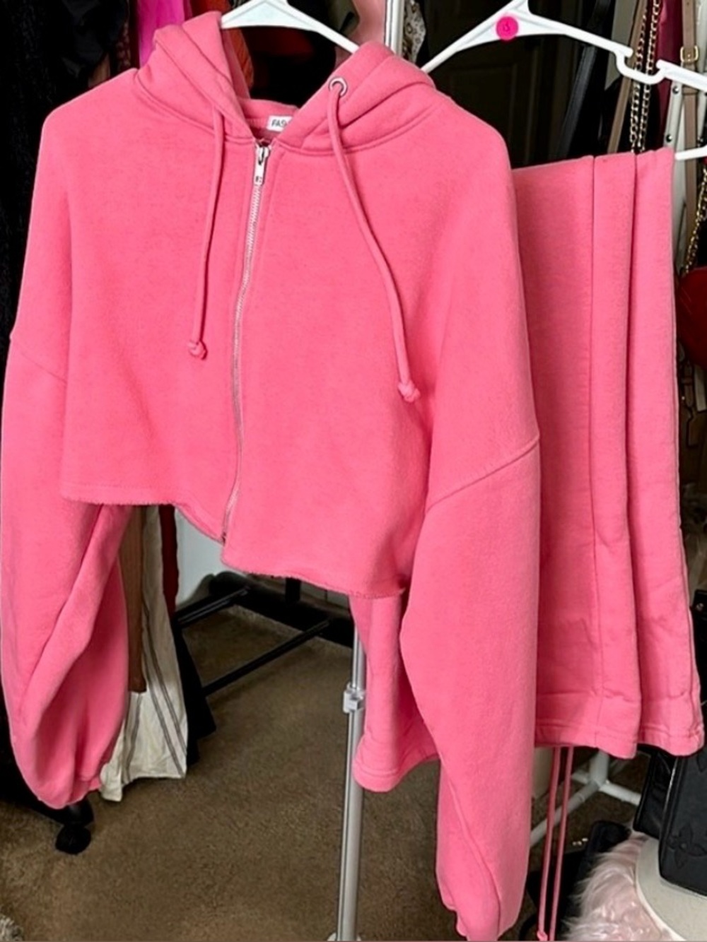 Fashion Nova Pink Cropped Hoodie & Wide Leg Lounge Set - Picture 5 of 8